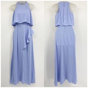 Asos Sleeveless Layered Asymmetrical Ruffle Maxi Dress Blue Sz 00
